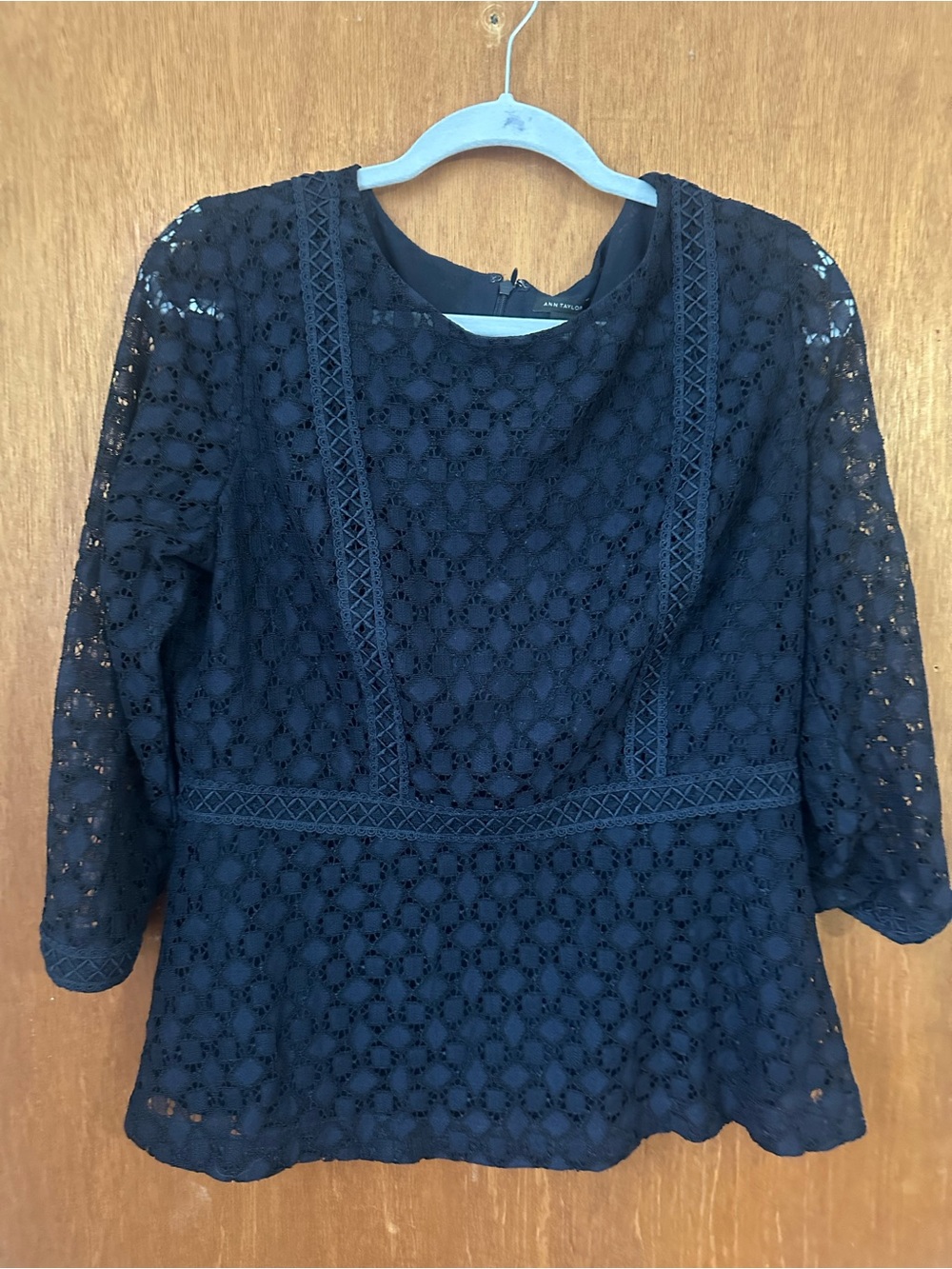 Ann Taylor Navy Lace Peplum Blouse